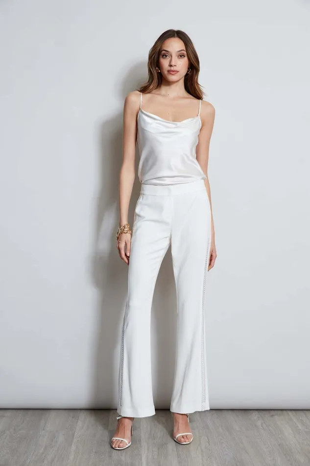 Outlet 8211 Women Bottoms Elie Tahari Lace Trim Fit and Flare Pant Foam