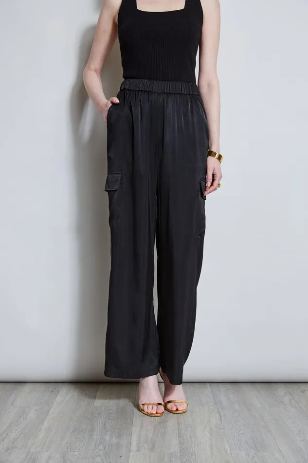 Outlet 8211 Women Bottoms Elie Tahari Silk Cargo Pant Noir