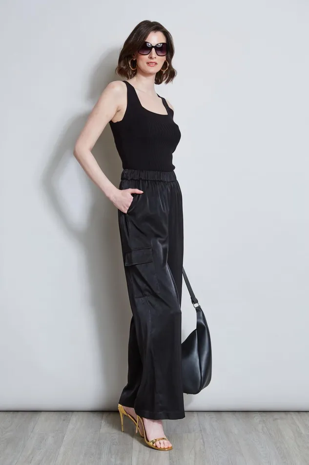 Outlet 8211 Women Bottoms Elie Tahari Silk Cargo Pant Noir