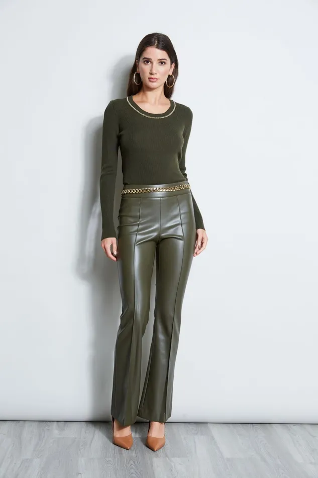 Outlet 8211 Women Bottoms Elie Tahari Vegan Leather Pant Olive