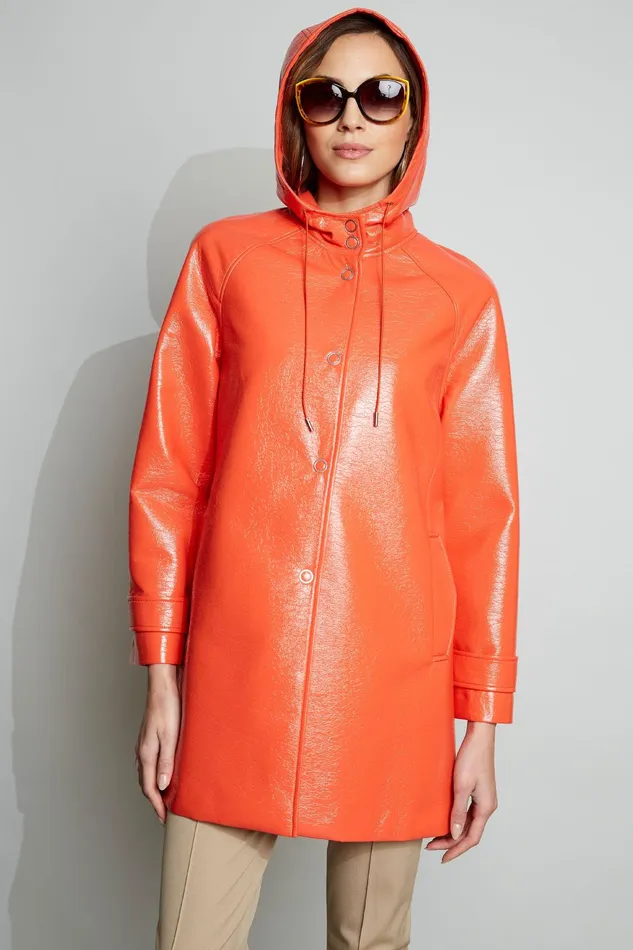 Outlet 8211 Women Coats Elie Tahari Pebbled Patent Raincoat Tangerine