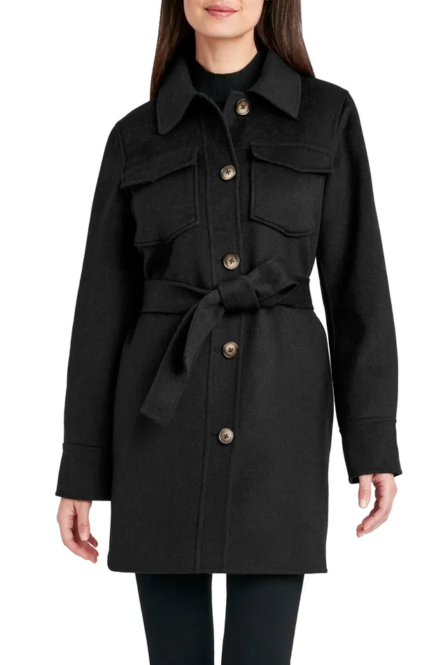 Outlet 8211 Women Coats Elie Tahari Tahari Wool Blend Utility Shirt Jacket Black