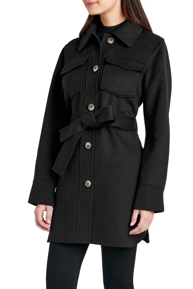 Outlet 8211 Women Coats Elie Tahari Tahari Wool Blend Utility Shirt Jacket Black
