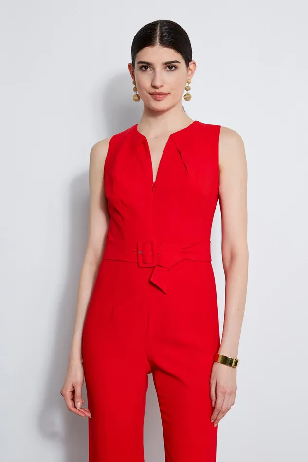 Outlet 8211 Women Dresses and Jumpsuits Elie Tahari Belted Slit Jumpsuit Berry