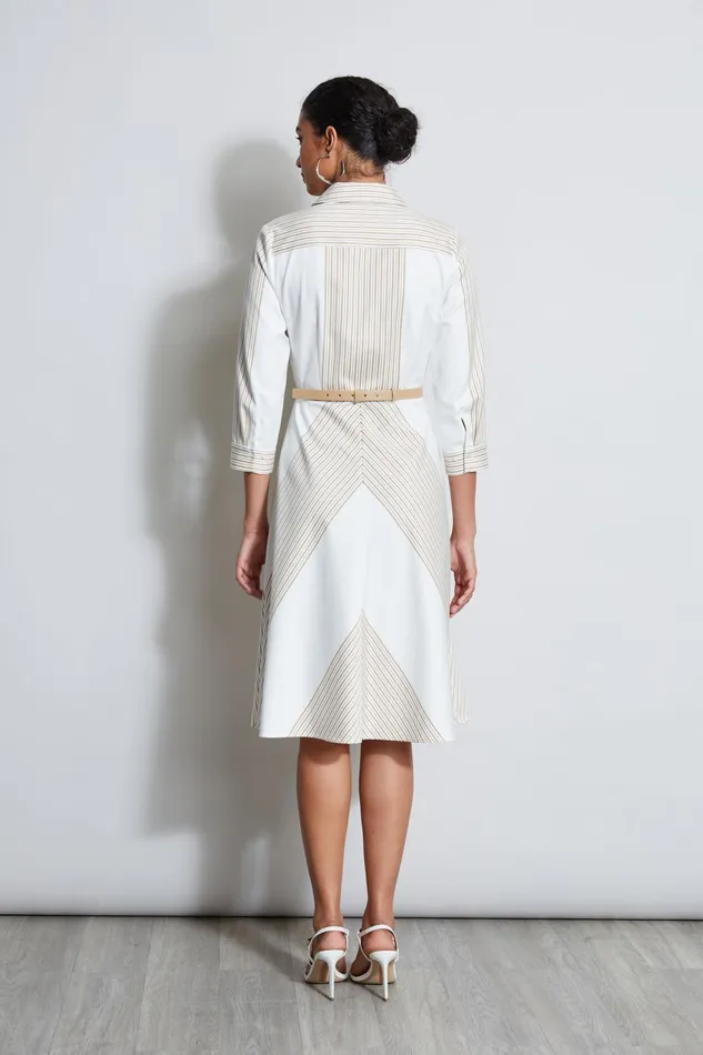 Outlet 8211 Women Dresses and Jumpsuits Elie Tahari Fit and Flare Stripe Cotton Dress Birch Pearl