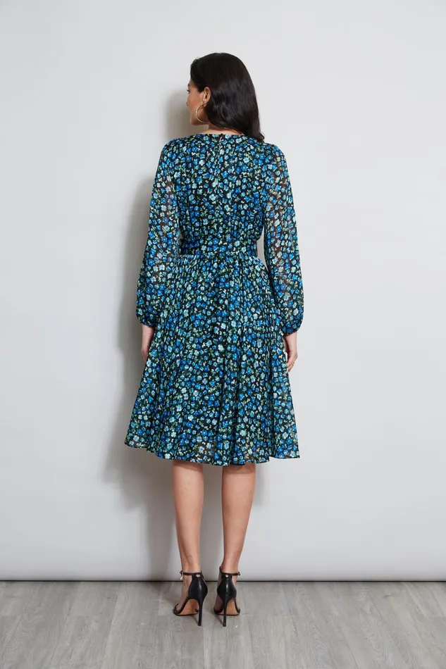 Outlet 8211 Women Dresses and Jumpsuits Elie Tahari Floral Long Sleeve Belted Dress Forget Me Not Print