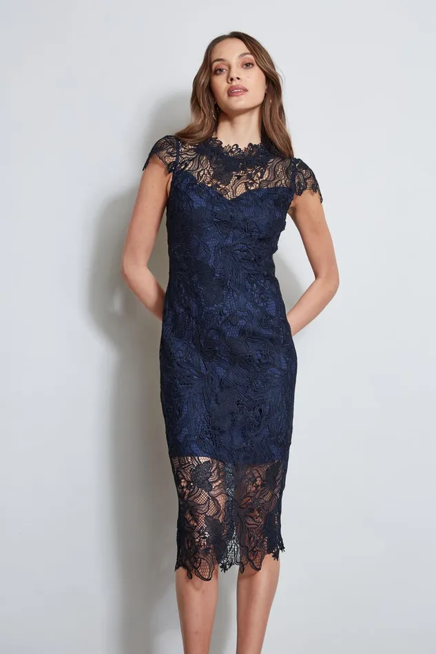 Outlet 8211 Women Dresses and Jumpsuits Elie Tahari Lace Applique Midi Dress Stargazer