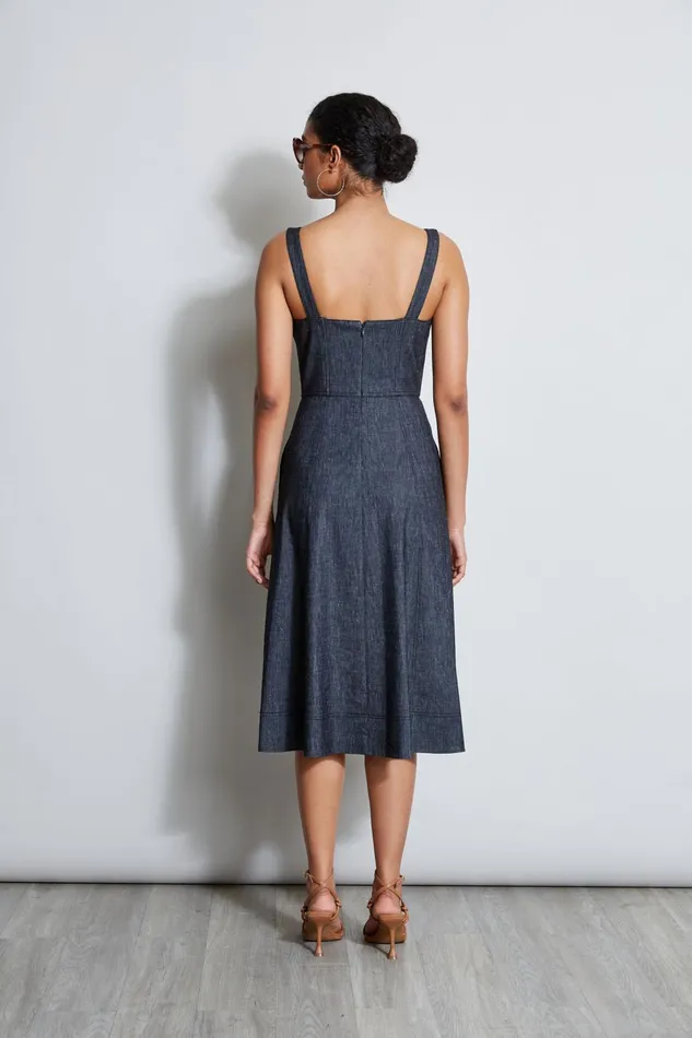 Outlet 8211 Women Dresses and Jumpsuits Elie Tahari Linen Fit and Flare Contour Dress Denim