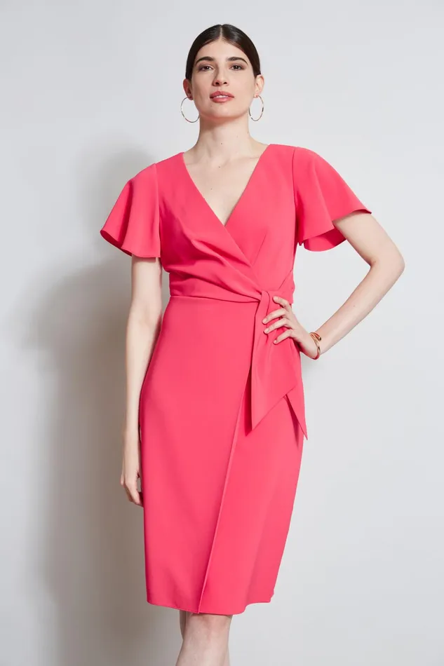 Outlet 8211 Women Dresses and Jumpsuits Elie Tahari Mock Wrap Flutter Sleeve Dress Wild Strawberry