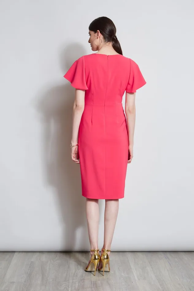 Outlet 8211 Women Dresses and Jumpsuits Elie Tahari Mock Wrap Flutter Sleeve Dress Wild Strawberry