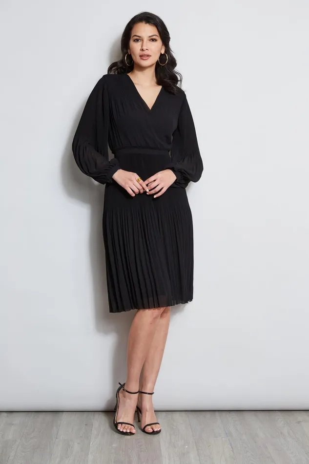 Outlet 8211 Women Dresses and Jumpsuits Elie Tahari Mock Wrap Pleated Dress Noir