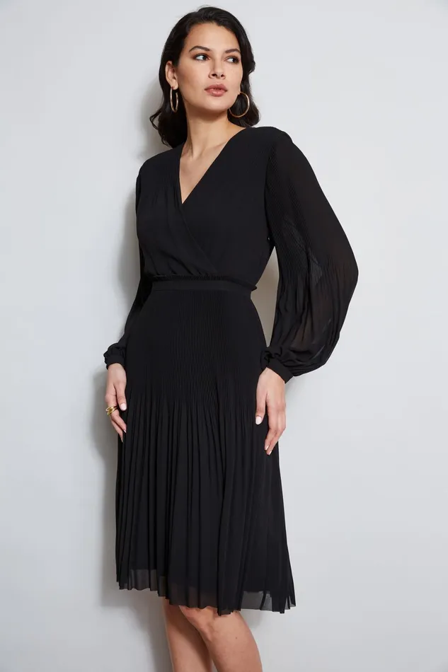 Outlet 8211 Women Dresses and Jumpsuits Elie Tahari Mock Wrap Pleated Dress Noir