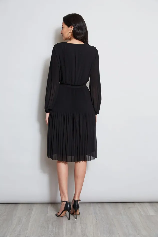 Outlet 8211 Women Dresses and Jumpsuits Elie Tahari Mock Wrap Pleated Dress Noir