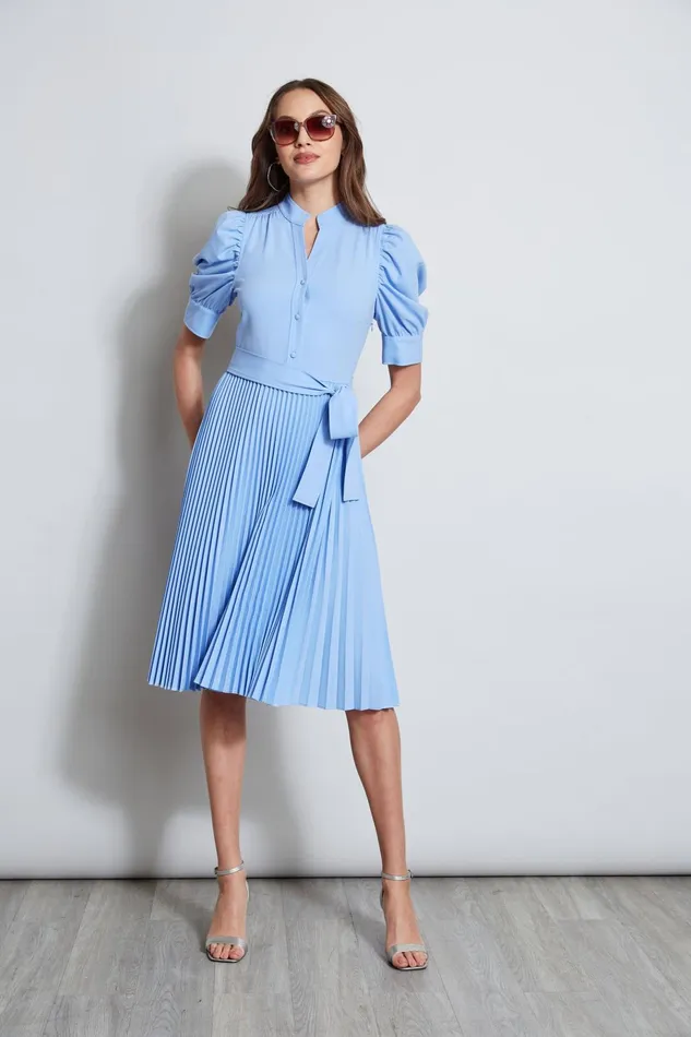 Outlet 8211 Women Dresses and Jumpsuits Elie Tahari Pleated Ruched Sleeve Dress Horizon Blue