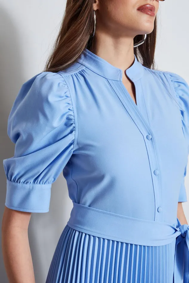 Outlet 8211 Women Dresses and Jumpsuits Elie Tahari Pleated Ruched Sleeve Dress Horizon Blue