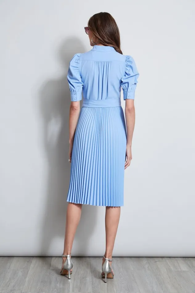Outlet 8211 Women Dresses and Jumpsuits Elie Tahari Pleated Ruched Sleeve Dress Horizon Blue