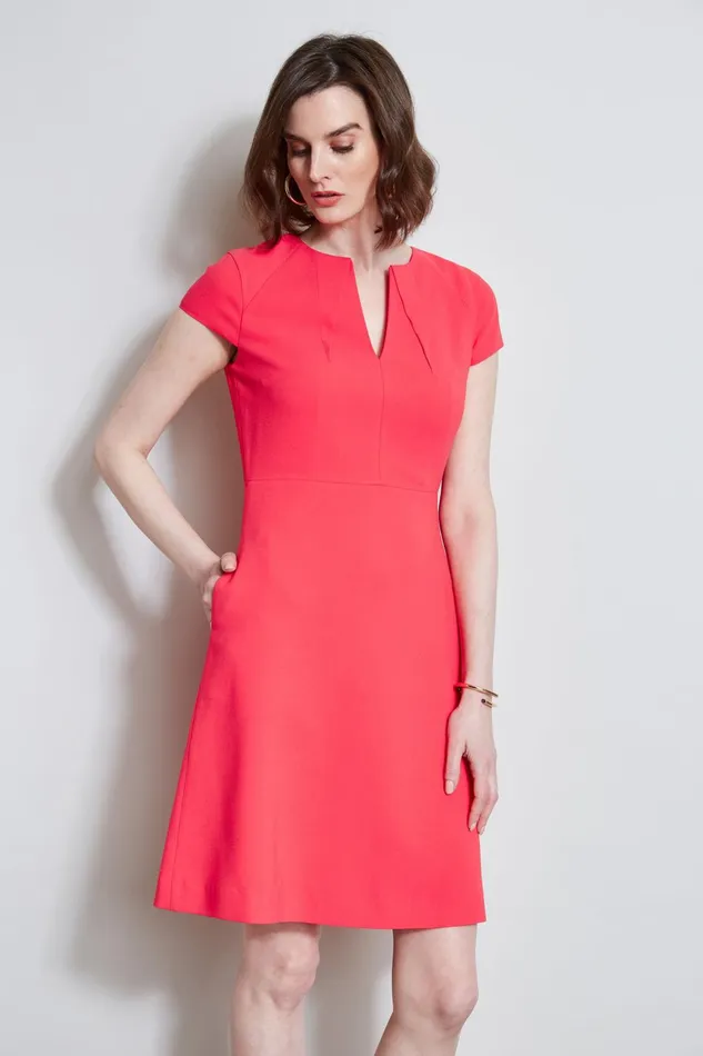 Outlet 8211 Women Dresses and Jumpsuits Elie Tahari Short Sleeve Dart Dress Wild Strawberry