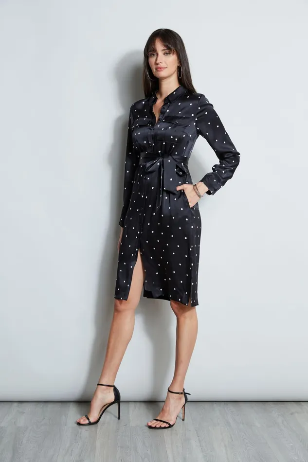 Outlet 8211 Women Dresses and Jumpsuits Elie Tahari Silk Cube Dot Shirt Dress Blackfoam