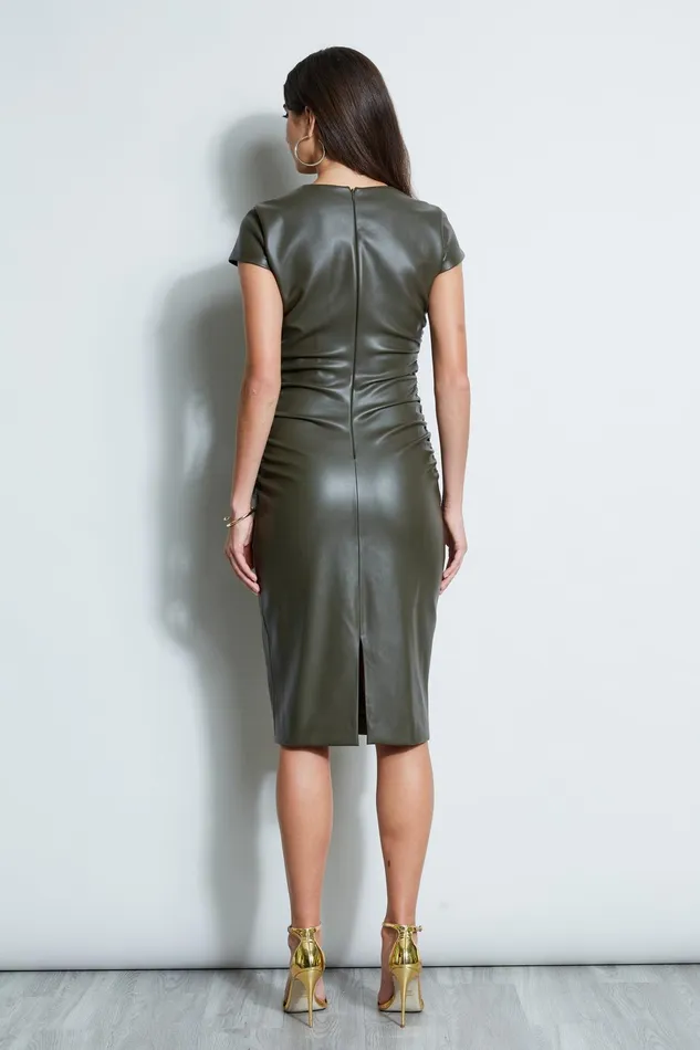 Outlet 8211 Women Dresses and Jumpsuits Elie Tahari Vegan Leather Keyhole Dress Olive