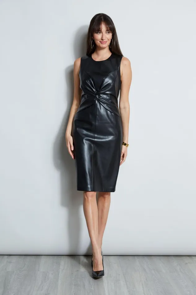 Outlet 8211 Women Dresses and Jumpsuits Elie Tahari Vegan Leather Twist Dress Noir