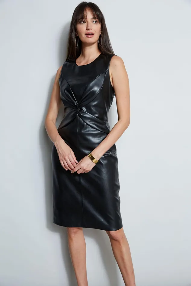 Outlet 8211 Women Dresses and Jumpsuits Elie Tahari Vegan Leather Twist Dress Noir