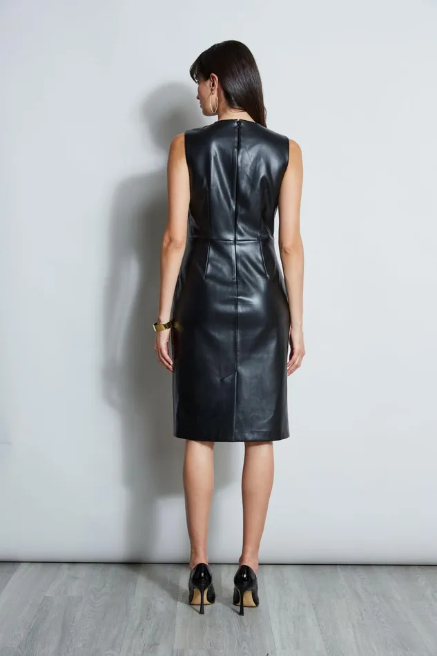 Outlet 8211 Women Dresses and Jumpsuits Elie Tahari Vegan Leather Twist Dress Noir