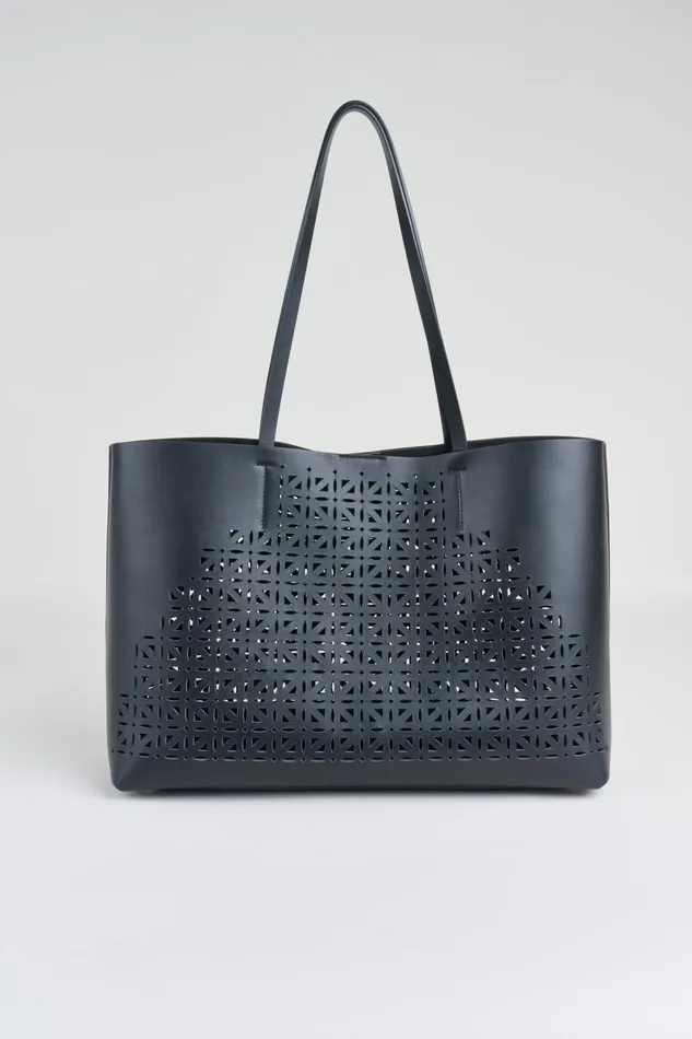Outlet 8211 Women Handbags Elie Tahari Nappa Leather Lasercut Tote Black
