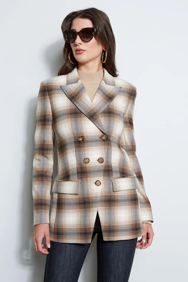 Outlet 8211 Women Jackets and Blazers Elie Tahari Double Breasted Ombre Plaid Blazer Multi