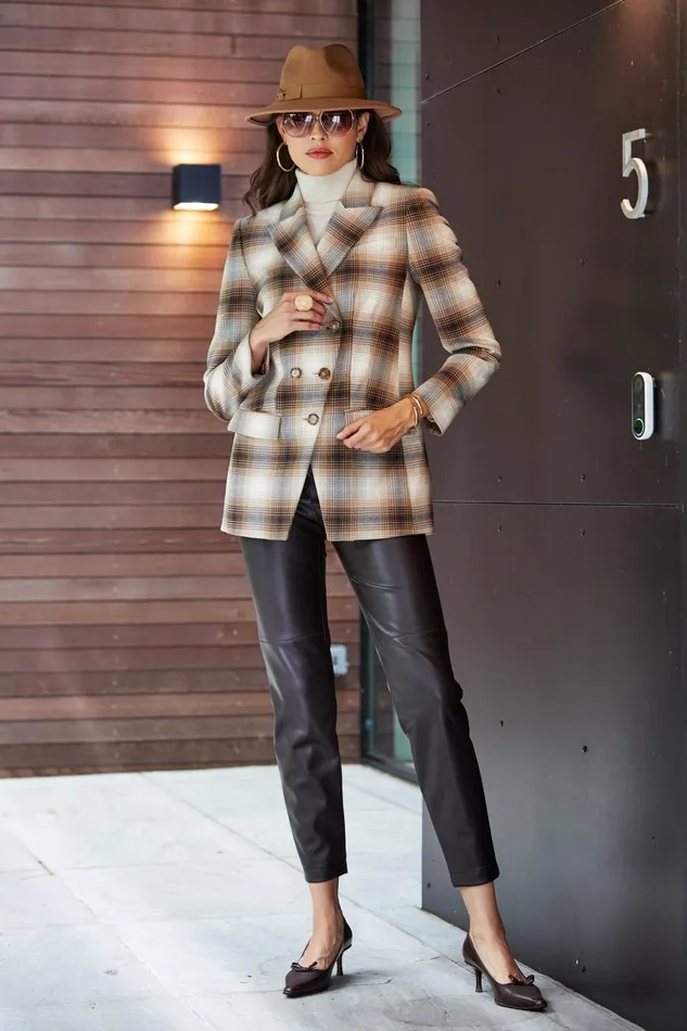 Outlet 8211 Women Jackets and Blazers Elie Tahari Double Breasted Ombre Plaid Blazer Multi
