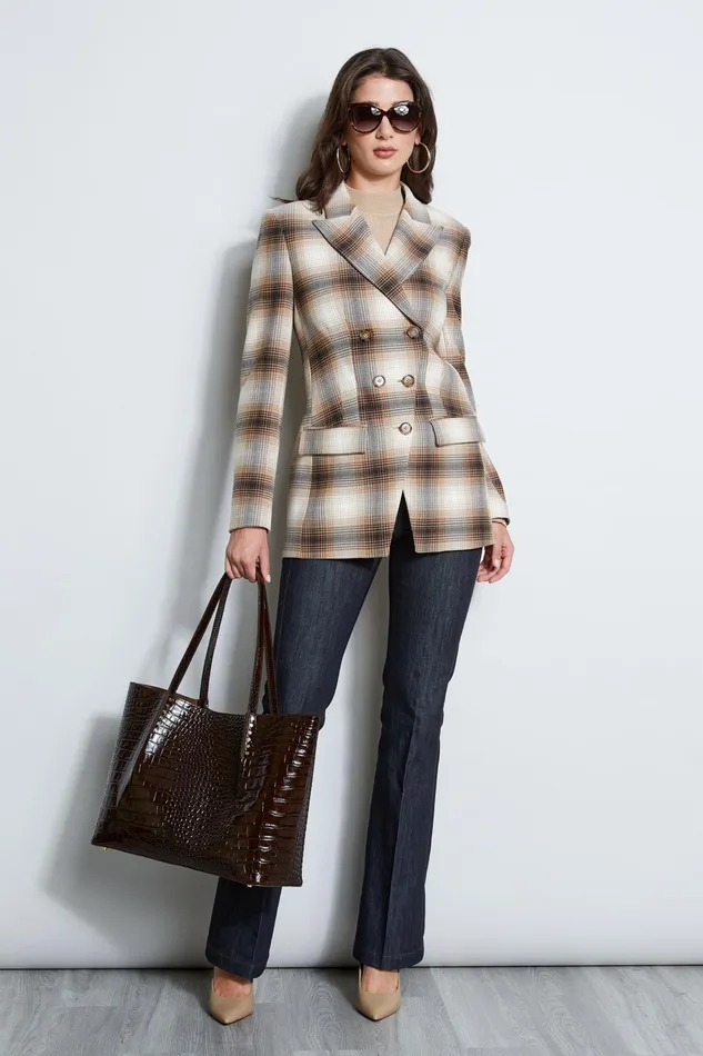 Outlet 8211 Women Jackets and Blazers Elie Tahari Double Breasted Ombre Plaid Blazer Multi