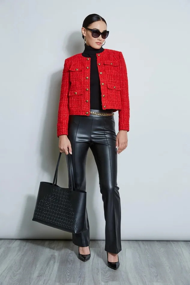 Outlet 8211 Women Jackets and Blazers Elie Tahari French Tweed Button Jacket Flame Red
