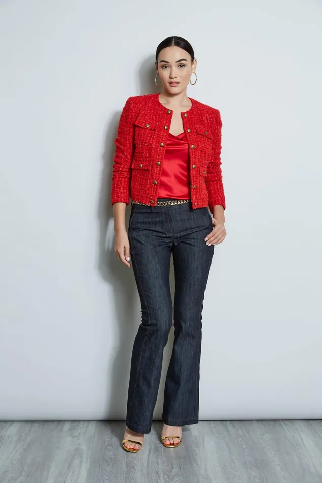 Outlet 8211 Women Jackets and Blazers Elie Tahari French Tweed Button Jacket Flame Red