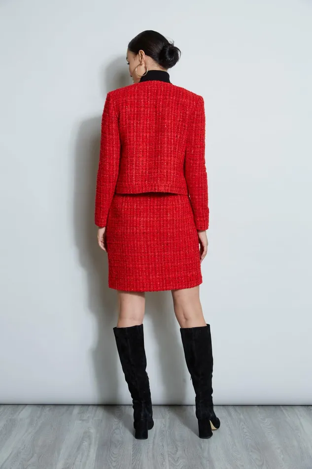 Outlet 8211 Women Jackets and Blazers Elie Tahari French Tweed Button Jacket Flame Red