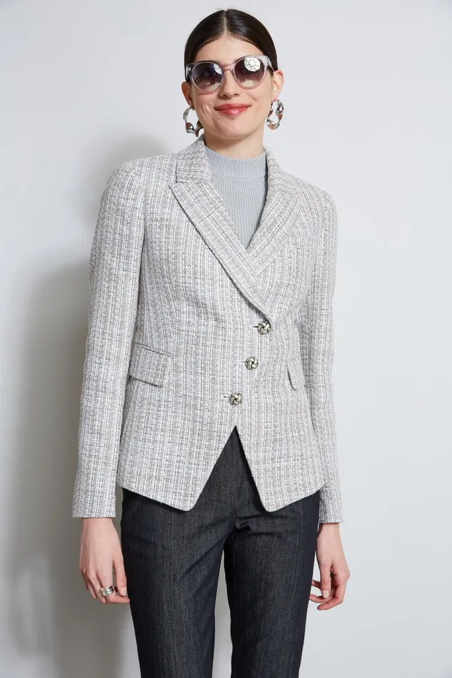 Outlet 8211 Women Jackets and Blazers Elie Tahari Metallic Tweed 3 Button Blazer Multi