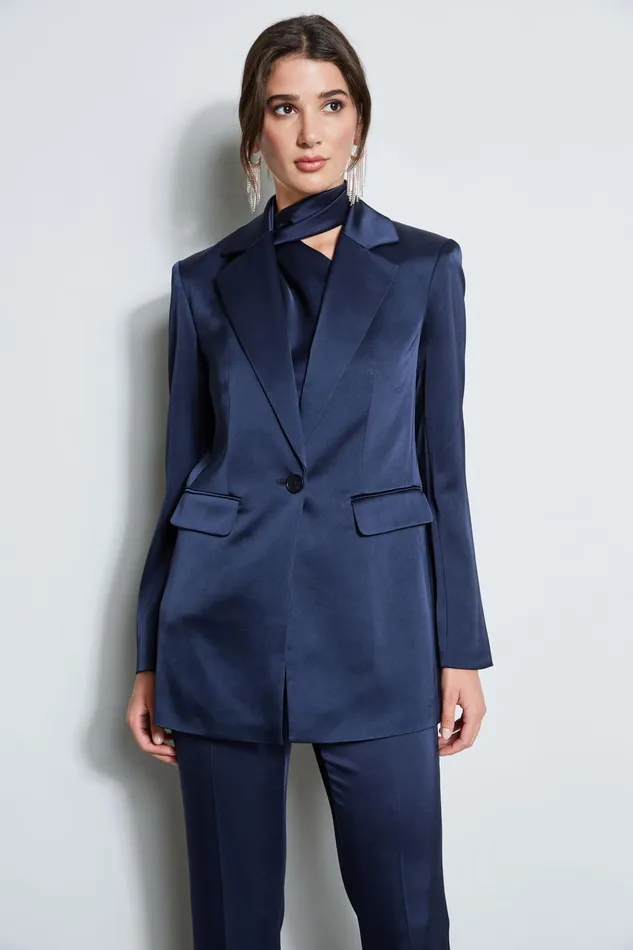 Outlet 8211 Women Jackets and Blazers Elie Tahari Satin Boyfriend Blazer Midnight