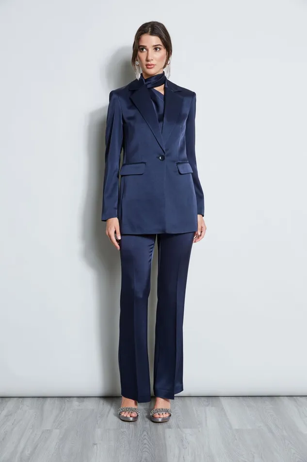 Outlet 8211 Women Jackets and Blazers Elie Tahari Satin Boyfriend Blazer Midnight