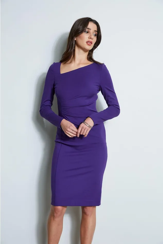 Outlet 8211 Women Long Sleeve Dresses Elie Tahari Asymmetric Knit Dress Winter Plum