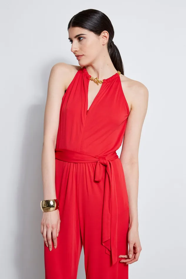 Outlet 8211 Women Maxi Dresses Elie Tahari Chain Jersey Jumpsuit Blaze Red