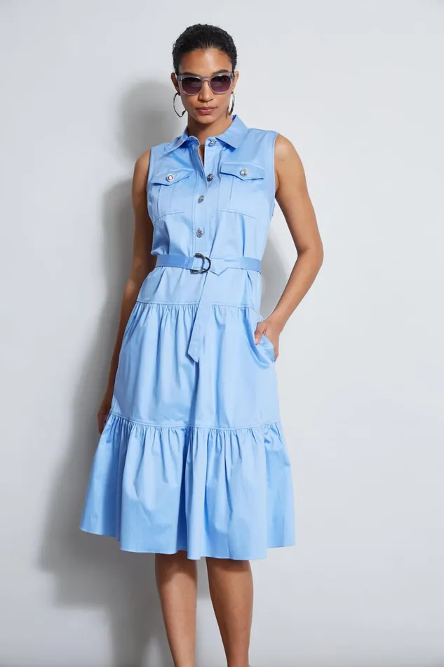 Outlet 8211 Women Midi Dresses Elie Tahari Cotton Utility Dress Horizon Blue