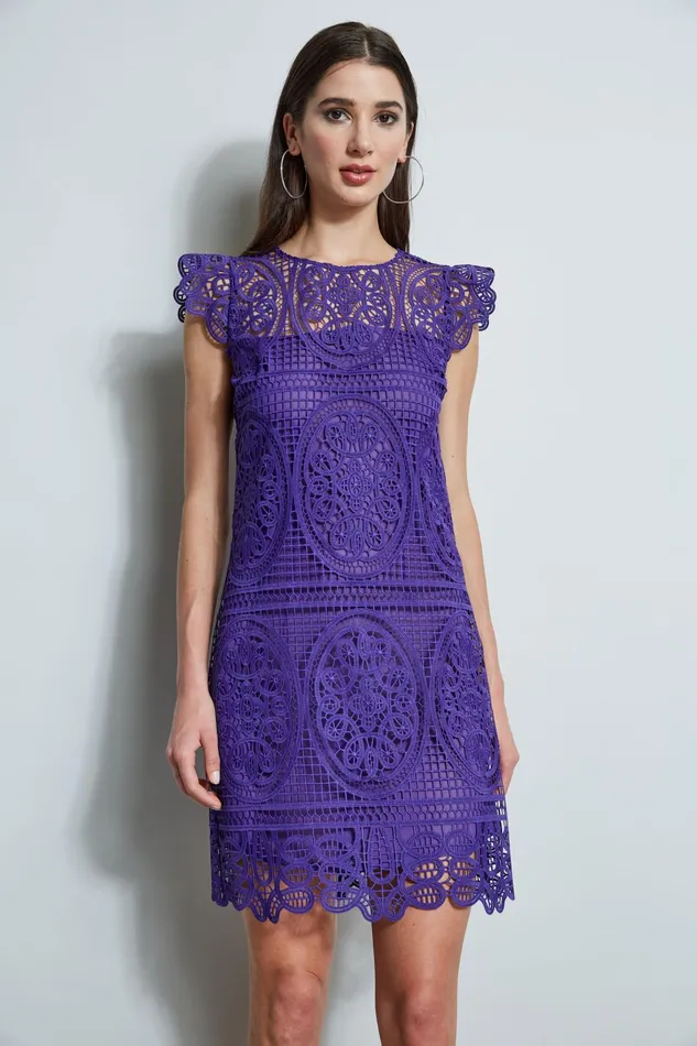 Outlet 8211 Women Short Dresses Elie Tahari Lace Flutter Sleeve Dress Plum