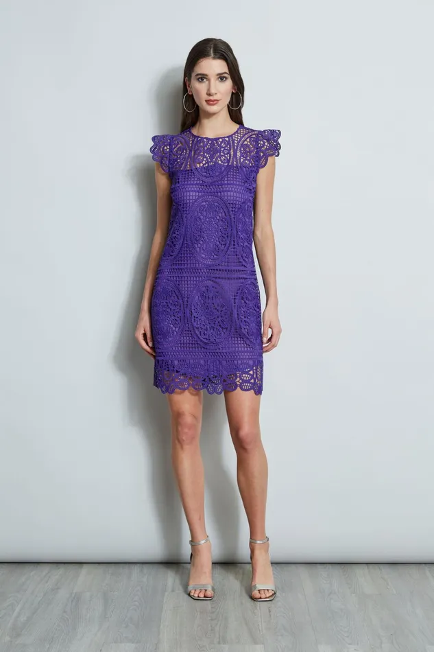 Outlet 8211 Women Short Dresses Elie Tahari Lace Flutter Sleeve Dress Plum