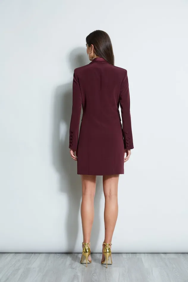 Outlet 8211 Women Short Dresses Elie Tahari Satin Tuxedo Coat Dress Cordovan