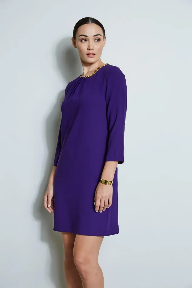 Outlet 8211 Women Short Sleeve Dresses Elie Tahari Chain Shift Dress Winter Plum