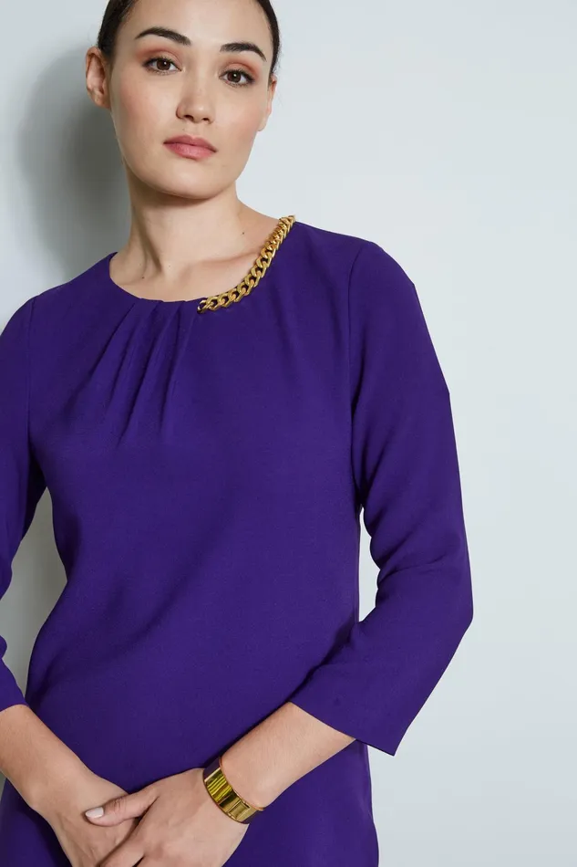 Outlet 8211 Women Short Sleeve Dresses Elie Tahari Chain Shift Dress Winter Plum