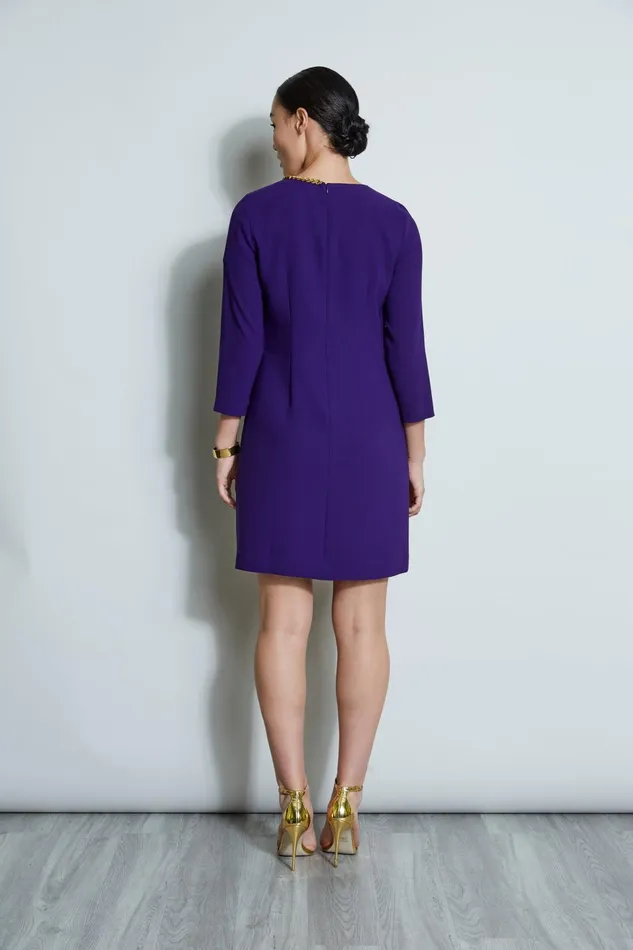 Outlet 8211 Women Short Sleeve Dresses Elie Tahari Chain Shift Dress Winter Plum