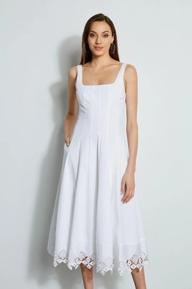 Outlet 8211 Women Sleeveless Dresses Elie Tahari Cotton Poplin Square Neck Dress White