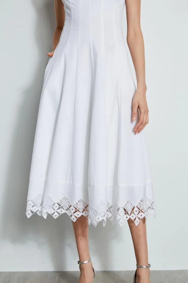 Outlet 8211 Women Sleeveless Dresses Elie Tahari Cotton Poplin Square Neck Dress White