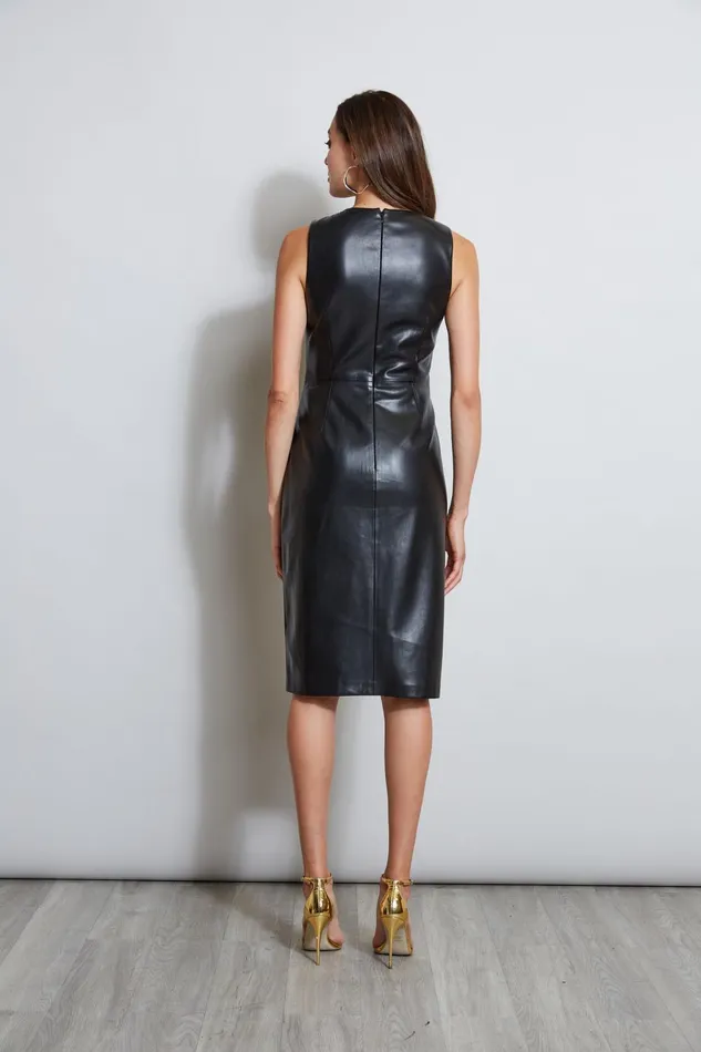 Outlet 8211 Women Sleeveless Dresses Elie Tahari Vegan Leather Ruched Wrap Dress Noir