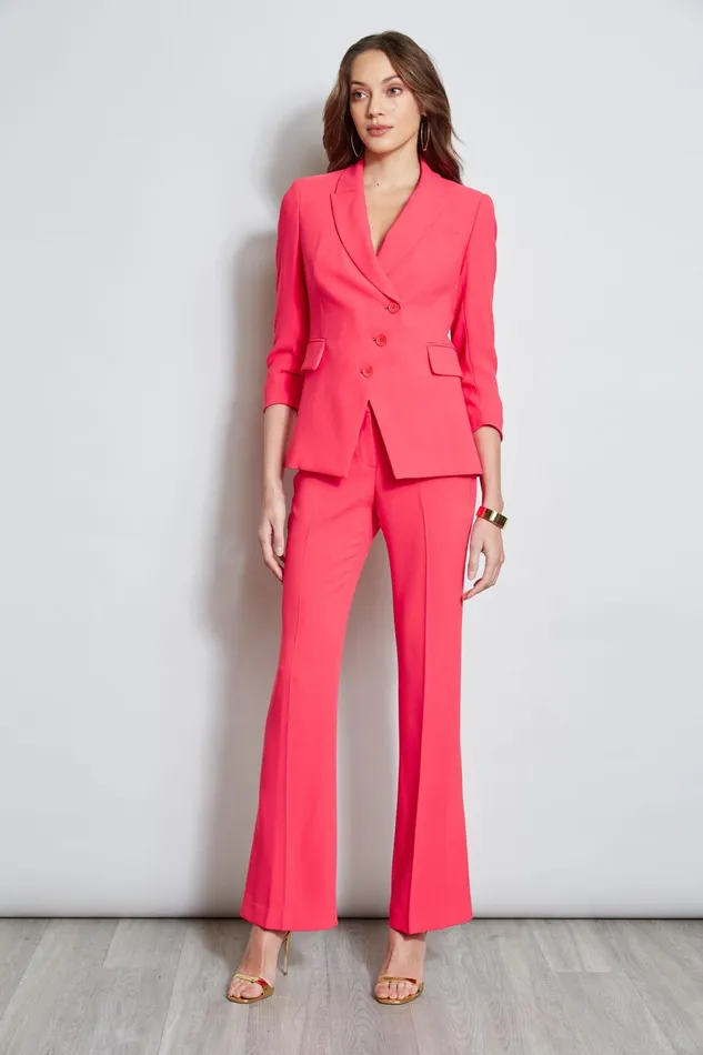 Outlet 8211 Women Suiting Elie Tahari 3 Button Ruched Sleeve Blazer Wild Strawberry