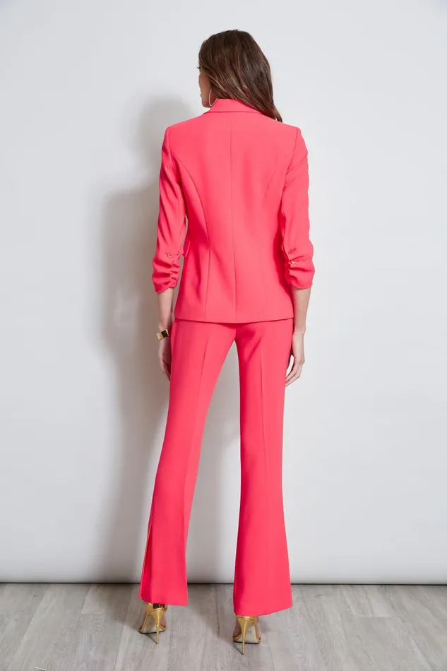 Outlet 8211 Women Suiting Elie Tahari 3 Button Ruched Sleeve Blazer Wild Strawberry